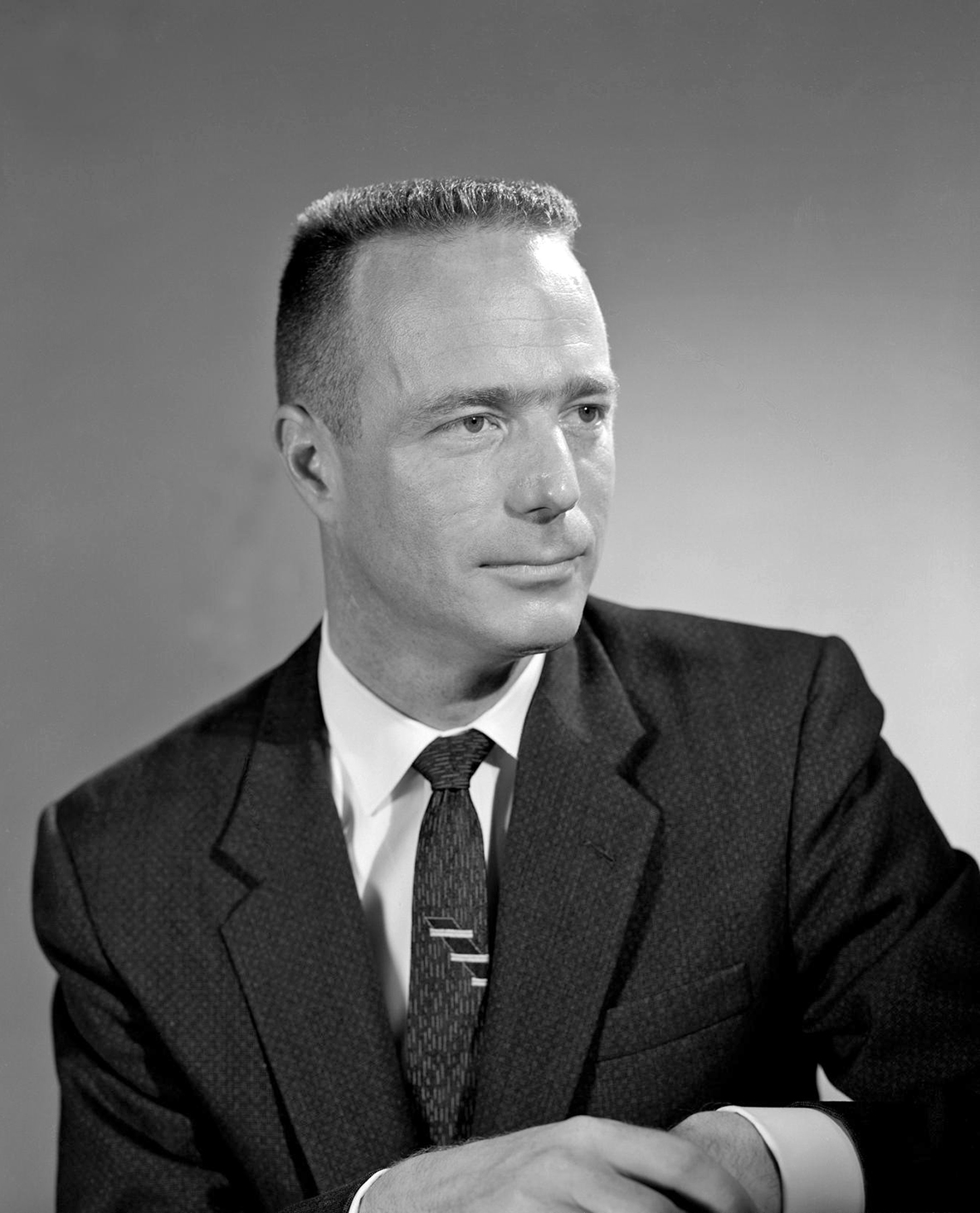 Early official portrait of M. Scott Carpenter, shortly after selection for NASA in 1959