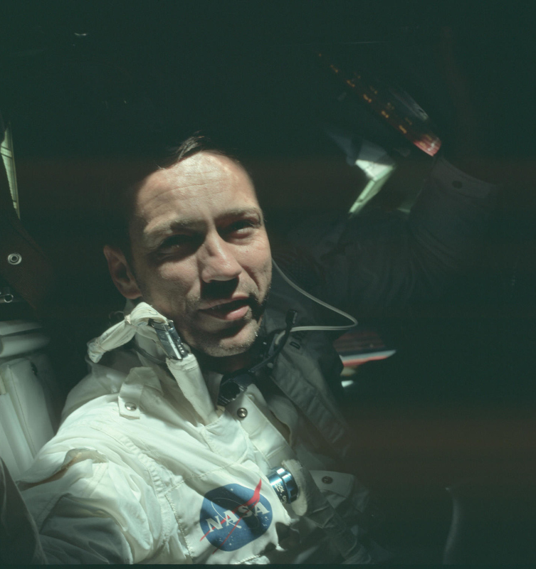 Command Modue Pilot Donn Eisele photographed aboard Apollo 7