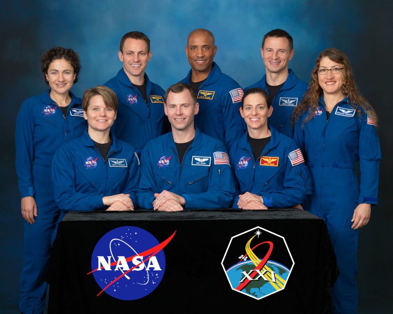 official group portrait of the eight astronauts in NASA's 21s selection from2013.
