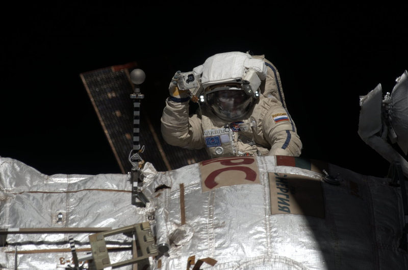 Aleksandr Samokutyaev performs an EVA during his second spaceflight to ISS in 2014.