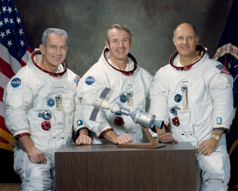 Official crew photo of the American crew for Apollo-Soyuz in 1975 (Slayton, Brand, Stafford)
